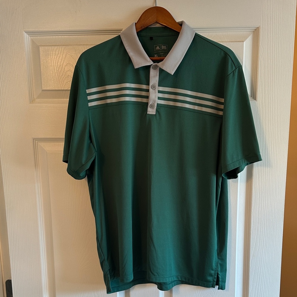 Adidas Green Polo with Gray Stripes